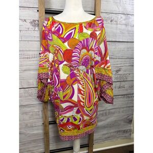 Trina Turk Casablanca Tunic Dress Kimono Sleeve Floral Paisley Women's Size S